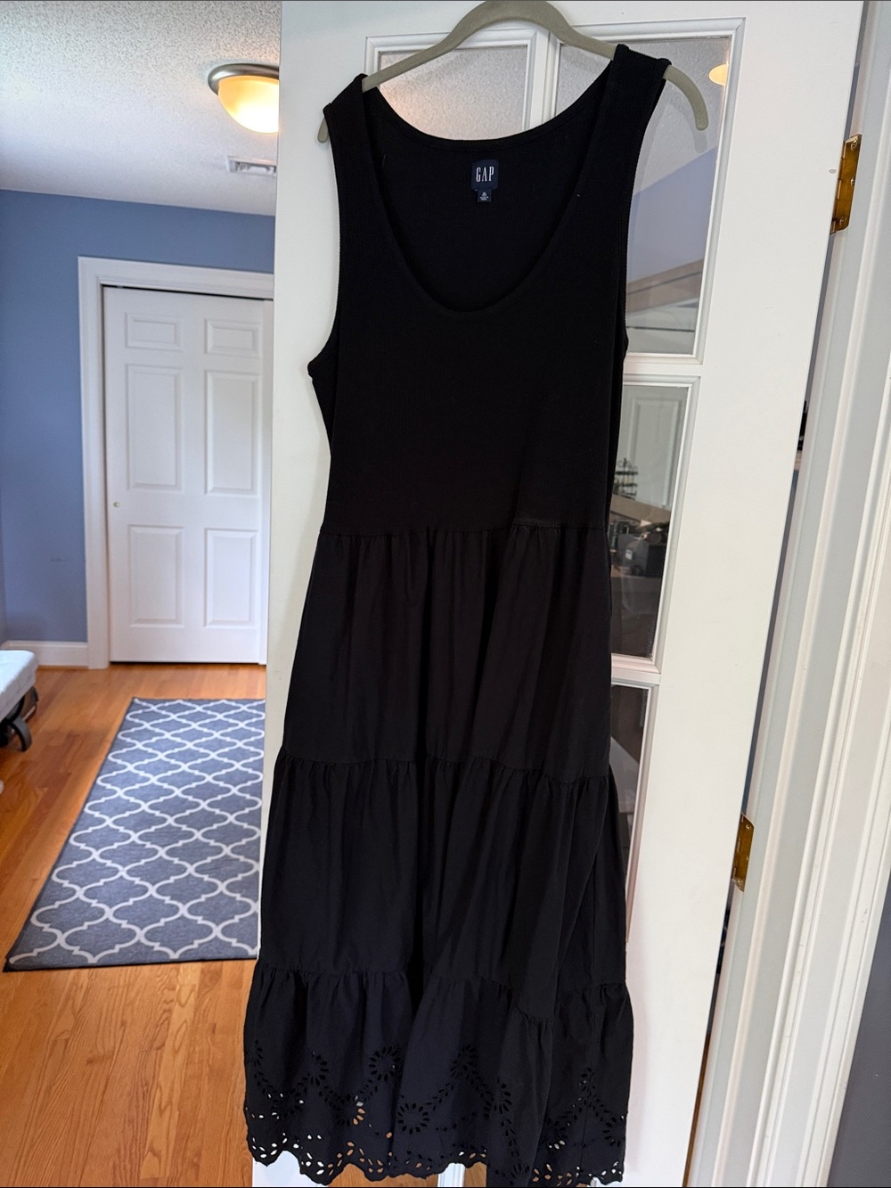 GAP Black Sleeveless Tiered Maxi Dress with Eyelet Hem